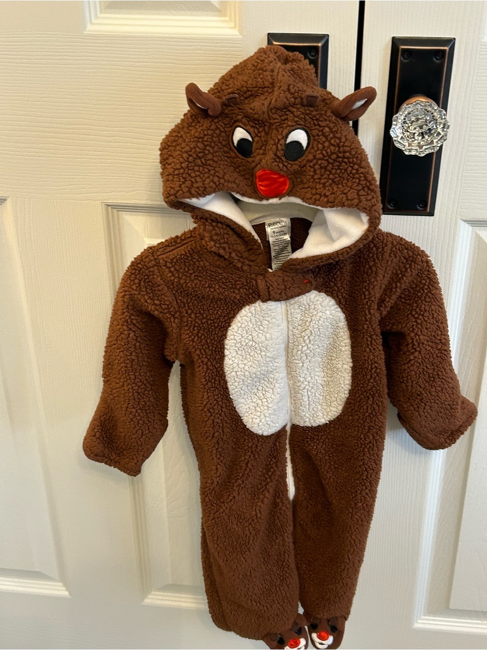 Rudolf the red nose reindeer Brown Reindeer Sherpa One-Piece with Hood 9 months